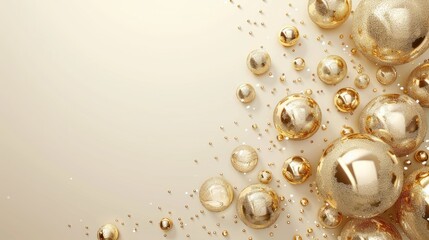 Many golden spheres on a beige background.