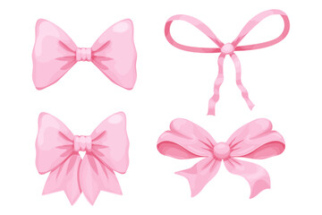 Pink bow coquette y2k aesthetic ribbon, elegant accessory, pastel tie isolated on white background. Lovely satin knot.