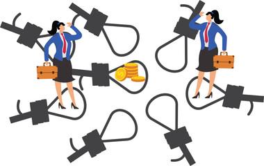 Loans, debts and traps, traps to tempt greedy hands, scams or traps, victims of financial fraud, hands through several ropes and traps to pick money