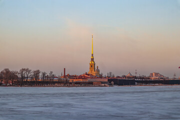 Naklejka premium Peter and Paul Fortress in winter Petersburg