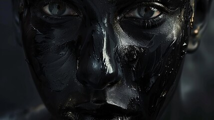 girl's face covered in oil - obrazy, fototapety, plakaty