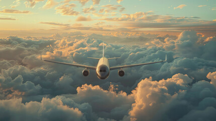 Airplane in the sky and full of clouds, - Powered by Adobe