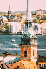 Stockholm, Sweden. Scenic View Of Skyline At Summer Day. Elevated View Of German St Gertrude's Church. Famous Popular Destination. - 764605820