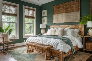 A nature-inspired bedroom with earthy tones