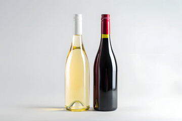 Red and white wine bottle isolated on white background