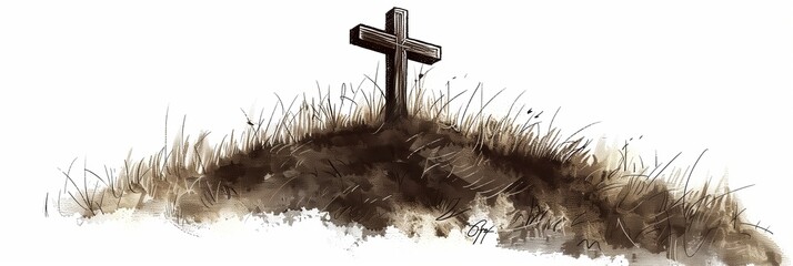 Hand drawn style illustration of an Easter cross isolated on a white background.
