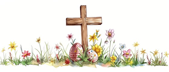 Hand drawn style illustration of an Easter cross isolated on a white background.