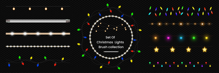 led christmas lights. Vector String with glowing led light bulbs collection. brush stroke for illustrator