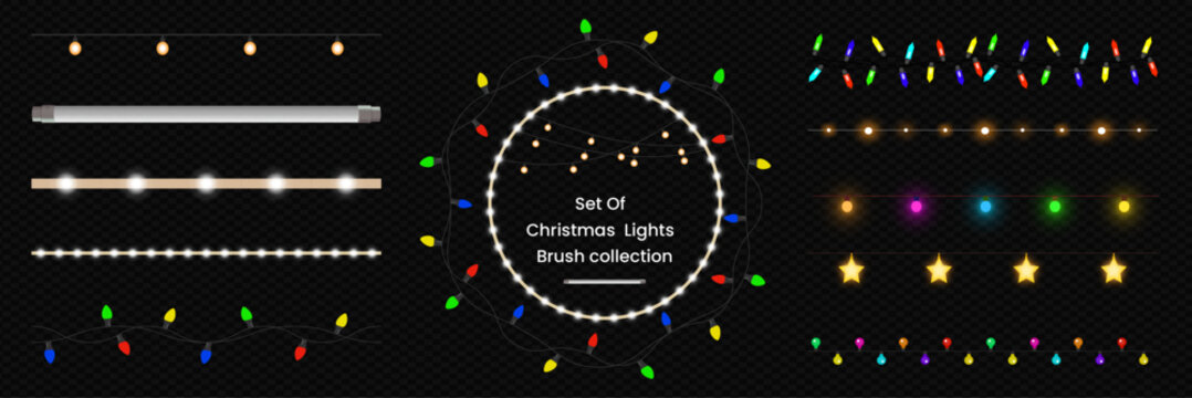 led christmas lights. Vector String with glowing led light bulbs collection. brush stroke for illustrator