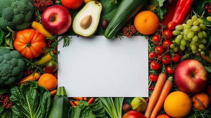 fruits and vegetables with white paper card