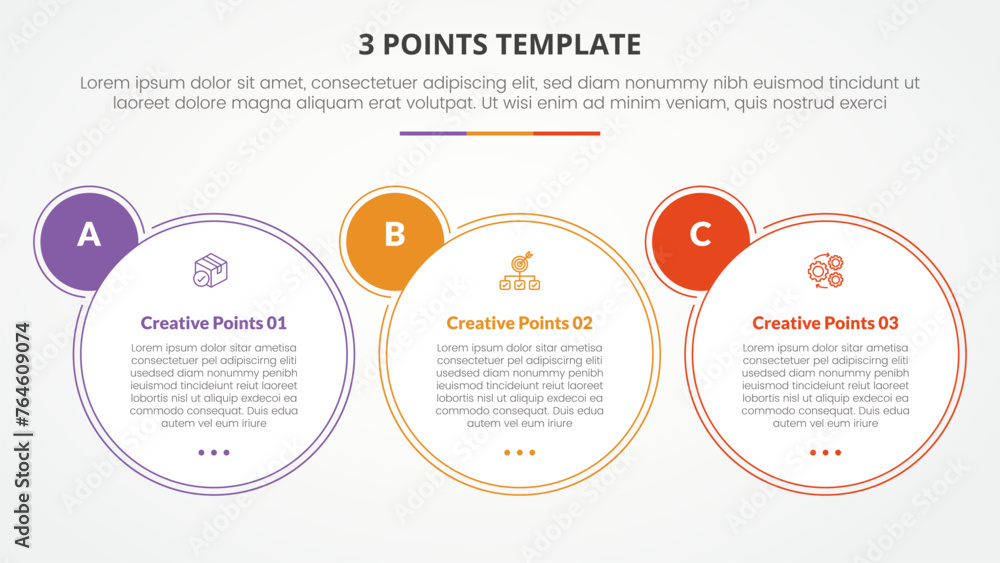 Poster 3 points stage template infographic concept for slide presentation with outline big circle with badg