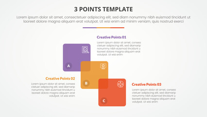 Fototapeta premium 3 points stage template infographic concept for slide presentation with venn blending square stairway structure with 3 point list with flat style