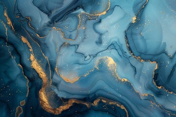 Obraz premium Marble abstract acrylic background. Blue marbling artwork texture. Agate ripple pattern. Gold powder.