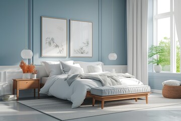 The modern minimalist aesthetic of a serene bedroom retreat - obrazy, fototapety, plakaty