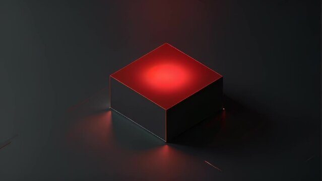 A cube positioned on black tiles is highlighted by glowing red lines, illustrating a fusion of minimalism and modern design, evoking notions of advanced technology and innovation.