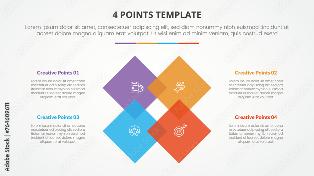 Aufkleber 4 points stage list template infographic concept for slide presentation with diamond shape cycle rot