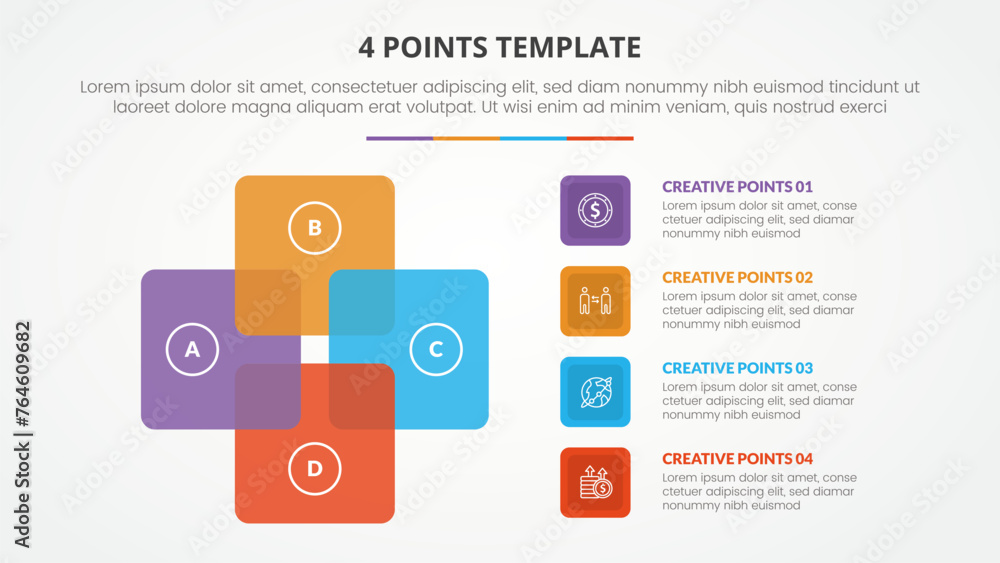 Aufkleber 4 points stage list template infographic concept for slide presentation with venn blending square sh