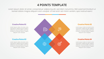 4 points stage list template infographic concept for slide presentation with diamond shape cycle rotation with flat style