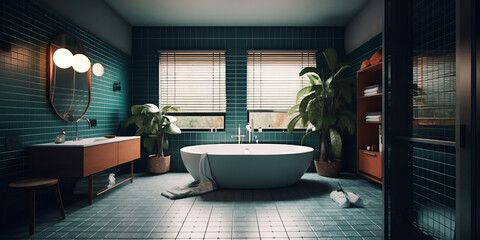 Stylish interior of bathroom in modern house in Retro style.