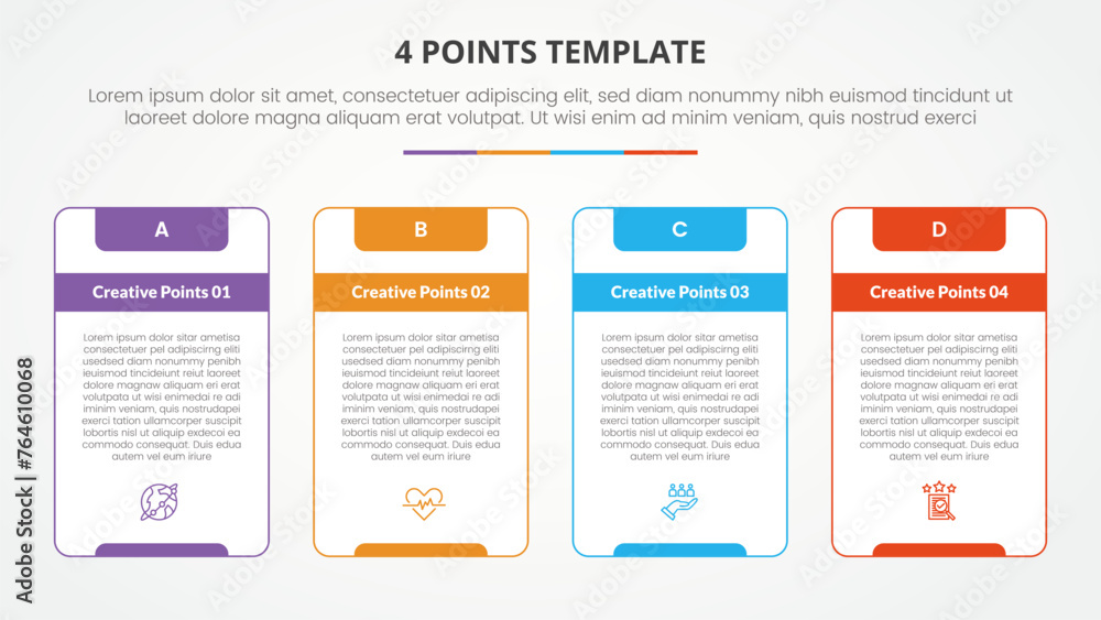 Aufkleber 4 points stage list template infographic concept for slide presentation with outline box table with 