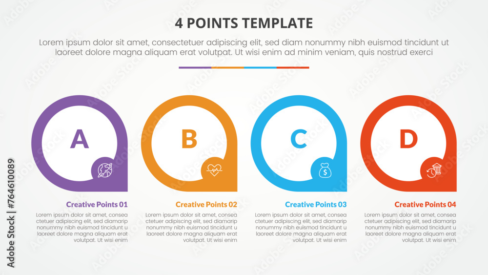 Aufkleber 4 points stage list template infographic concept for slide presentation with creative outline circle