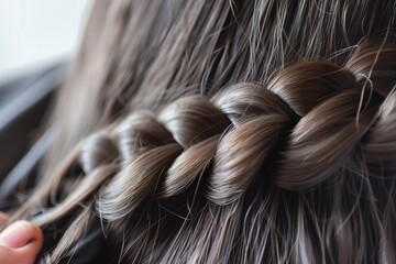 closeup of hair being combed into a braid - obrazy, fototapety, plakaty