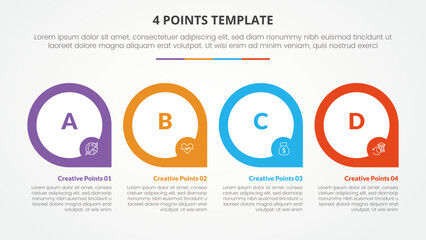 4 points stage list template infographic concept for slide presentation with creative outline circle with sharp edge bottom with flat style