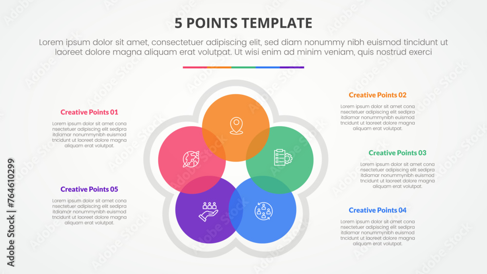 Aufkleber 5 points stage template infographic concept for slide presentation with circle cycle circular blendi