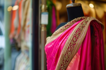 exclusive saree draped on a highend boutique mannequin