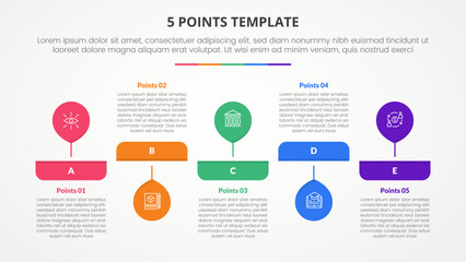 5 points stage template infographic concept for slide presentation with big balloon horizontal up and down with 5 point list with flat style - obrazy, fototapety, plakaty