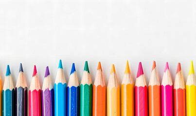 color pencils are lined up as a frame with copy space, Generative AI 