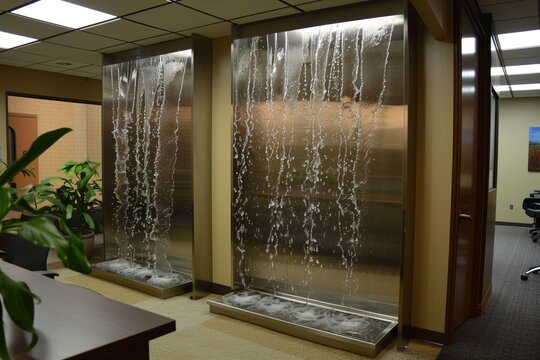 compact water wall feature in a personal office cubicle