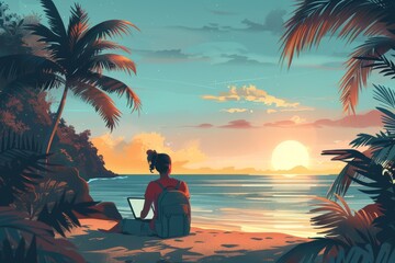 Thriving as a Digital Nomad: Strategies for Balancing Work and Life on the Move in Calming Locales by Renowned Theorists - obrazy, fototapety, plakaty