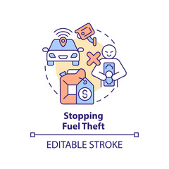 Fuel theft stopping multi color concept icon. Vehicle monitoring, financial loss. Gasoline stole. Round shape line illustration. Abstract idea. Graphic design. Easy to use in infographic, presentation