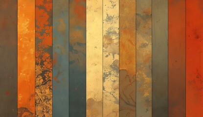 A painting of several vertical stripes with different colors and textures, each representing the five elements in nature. 
