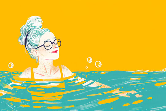 illustration of relaxing in the water in summertime