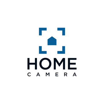 Camera logo with an abstract house shape and with a simple design style for brand identity.
