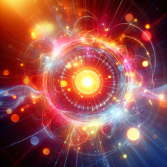 Fototapeta premium his image features a vibrant cosmic burst with multiple layers of light circles, simulating an energetic astronomical event