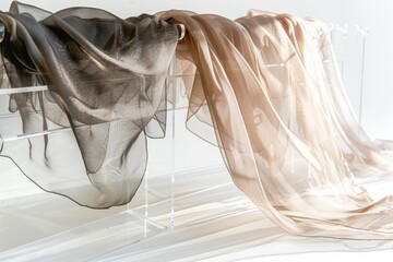 sheer hijabs on a transparent acrylic rack with a clean, modern look