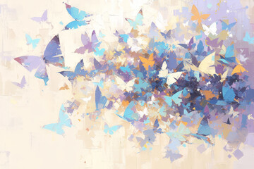 A large group of butterflies were flying in the air in the style of an oil painting. 