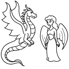 Dragon and fairy vector illustration