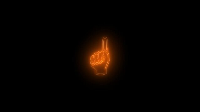 Neon glowing brown manicule up icon animation in black background