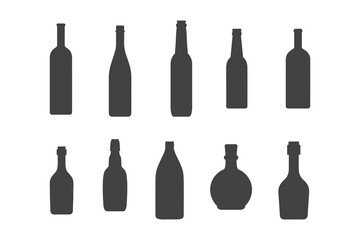set bottle glass silhoutte, icon bottle. - obrazy, fototapety, plakaty