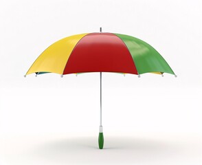 3D cartoon colorful red yellow green umbrella on white background