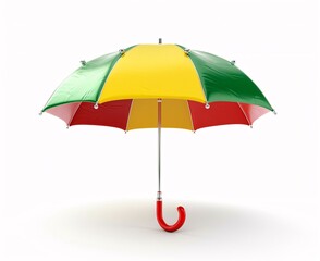 3D cartoon colorful red yellow green umbrella on white background