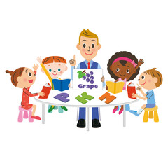 男の先生が英語の勉強を教えている