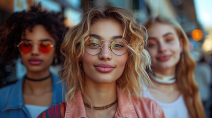 Fototapeta premium Group of trendy young friends in urban setting.