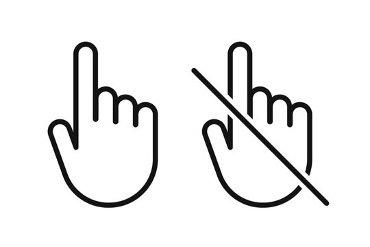 Do not touch hand icon. don't touch hand icon. lined logotype design element. User manual standard symbol. Crossed palm pictogram.