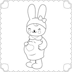 Cute pregnant bunny mom with big belly. Cartoon rabbit pregnant mother expecting a baby. Vector illustration