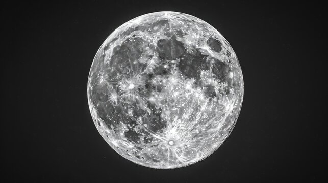 The full moon captured in its luminous glory against a pitch-black sky,close up